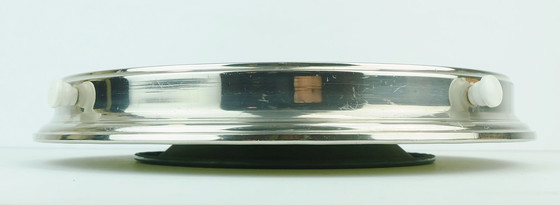 Image 1 of 1930s Rotatable Cake Platter Glass Chrome Cake Plate Floral Decor