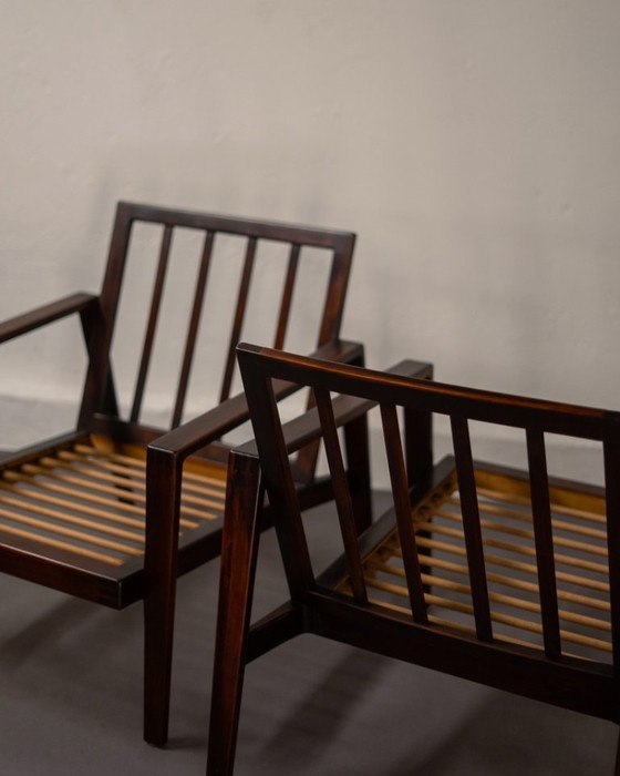 Image 1 of Coppia di poltrone Antimott di Wilhelm Knoll in noce e tartan