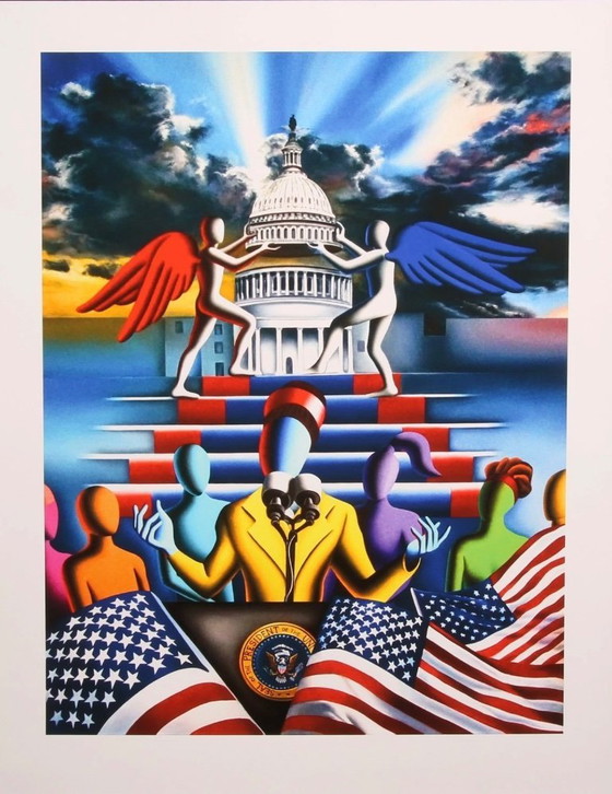 Image 1 of Mark Kostabi: "L'alba è nostra, 2022". Giclée su velluto Hahnemühle.