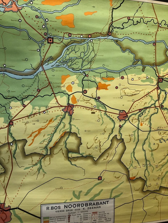 Image 1 of Vintage schoolplaat schoolkaart Noord-Brabant 115 x 84 Bos Noordhoff