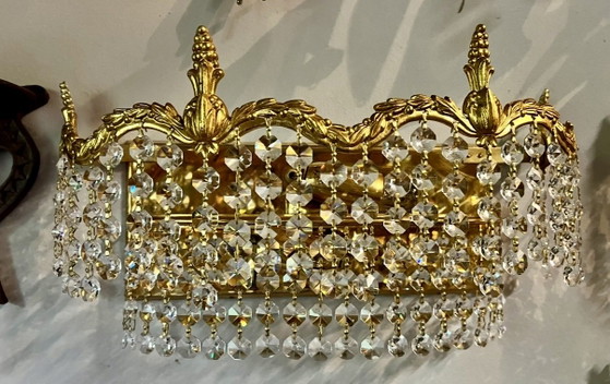 Vintage Grote Kristallen Wandlamp – Wandlampen, Crystal, Brass (photo 4 of 5)