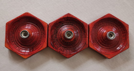 Image 1 of 1 de 3 lámparas de pared de cerámica originales de la era espacial de los años 70 de Hustadt Leuchten