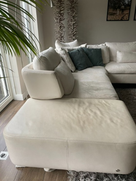 Grote Natuzzi hoekbank in lichte kleur, Hoekbanken, Textiel, Leer, Crème, Modern (foto 2 van 5)