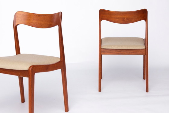 Image 1 of Set of 4 Danish Teak Chairs – 1960s Mid-Century Modern Dining Chairs, Restored & Reupholstered, Made in Denmark