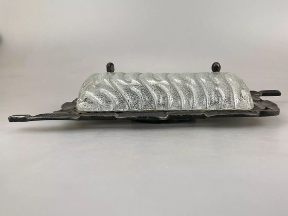 Image 1 of 60s 70s Brutalist Applique murale fer & verre Wall Lamp 60s 70s