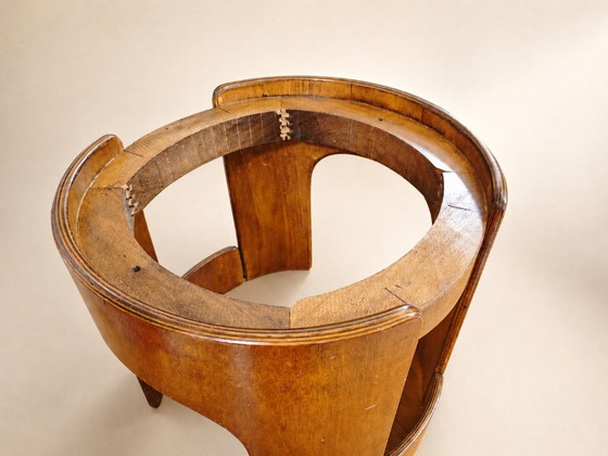 Image 1 of Pouf Sgabello Artigianale Vintage Anni ’60/’70 – Legno Curvato con Cuscino Sfoderabile in Velluto Ocra