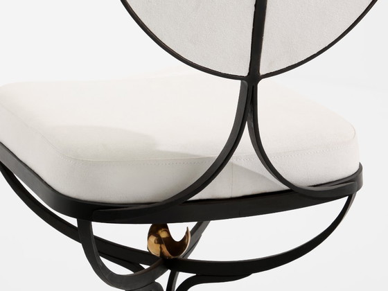 Image 1 of French brutalist wrought iron alcantara set of 6 chairs 1990