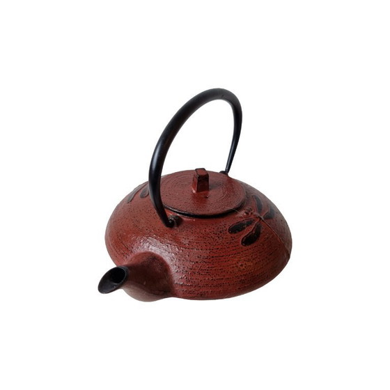 Image 1 of Gietijzeren geëmailleerde theepot met libelle, 21e eeuw