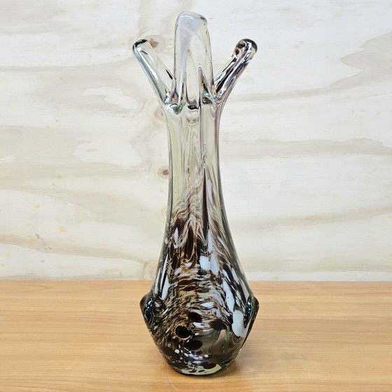 Image 1 of Vintage organic Murano glass vase, amber/white speckled Finger vase (pulled vase)