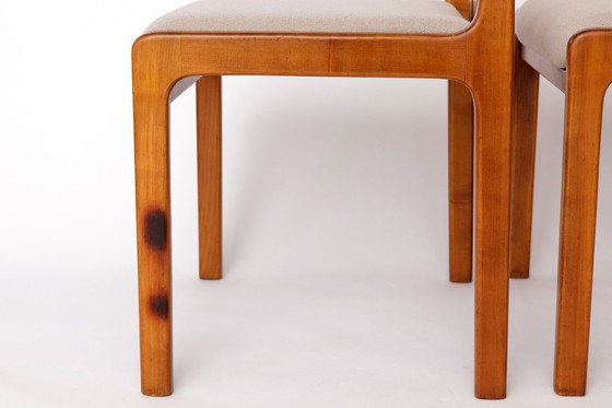 Image 1 of Set di 4 sedie da pranzo vintage di Lübke - Germania anni '70 - Legno di ciliegio e tappezzeria grigia