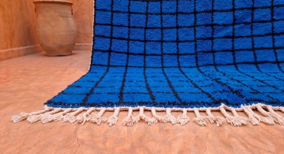 Tapis Marocain Bleu-Carré Noir En Laine 200cmx300cm – Vloerkleden en tapijten, Cotton (photo 4 of 9)