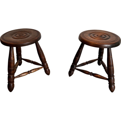 Paire de tabourets vintage en bois tourné