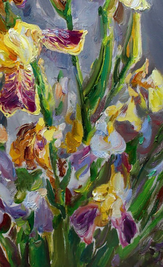 Original Ölgemälde Sommerblumen Gelbe Schwertlilien – Gemälde & Zeichnungen, Canvas (photo 5 of 5)