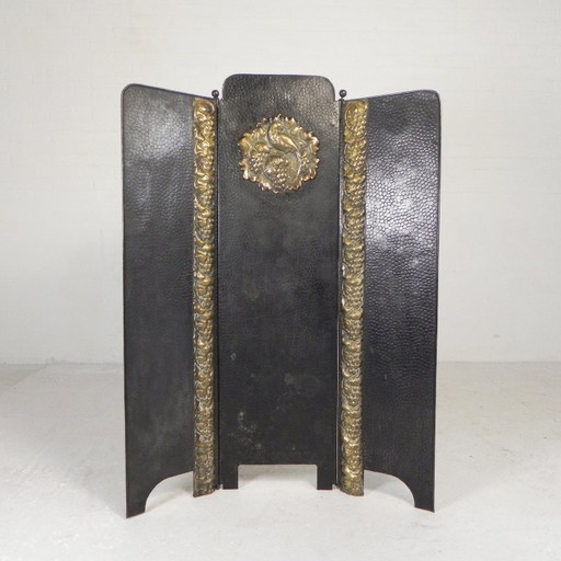 Stalen Art Deco kamerscherm met messing details, jaren 30