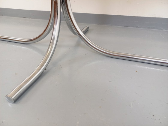 Image 1 of Vintage oval dining table in smoked glass and chrome metal, Space Age style, from the 70s