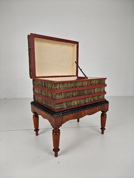 Image 1 of Leather imitation book box on stand – English, ca. 1830