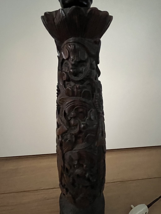 Vintage Balinese houten gesneden lamp