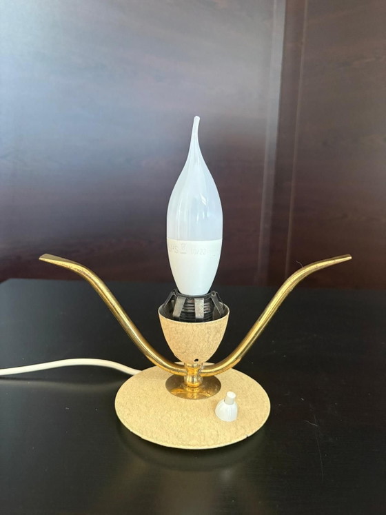Mid-Century Italian Sputnik gold and Satinated Glass Table Lamp, 1950s, Brass, Metal, White (photo 4 of 6)