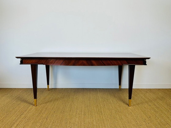 Image 1 of Modernist rosewood dining table with chevron marquetry, 1950
