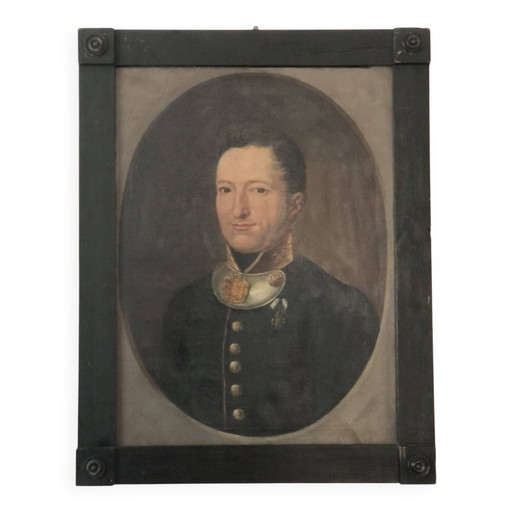 Grand portrait militaire ancien d'un baron allemand, 1870