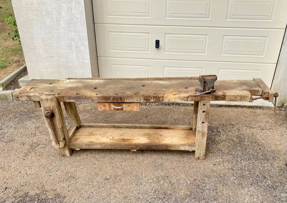 Image 1 of Etabli De Menuisier Français Ancien En Hêtre Massif – Début XXe