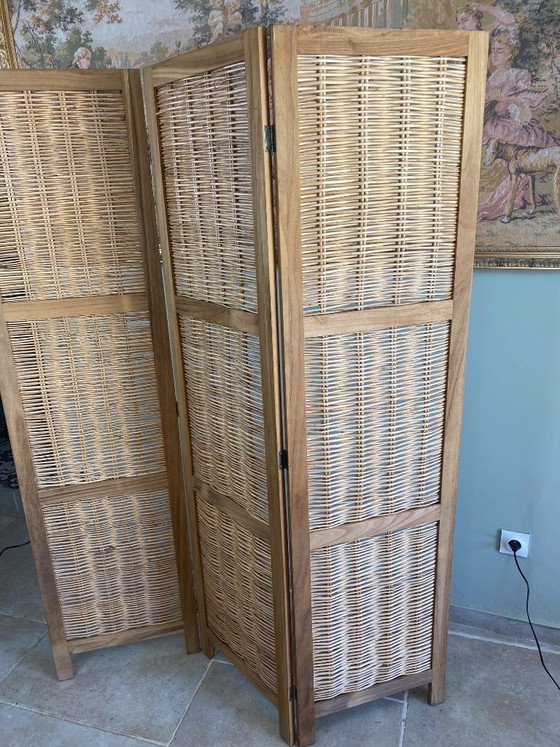 Woven Wicker 3-Panel Room Screen – Wood (photo 3 of 13)