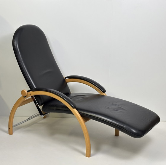 Image 1 of Vintage Scandinavisch design leesstoel / fauteuil Optima Ingmar Relling voor Westnofa zwart leer houten frame