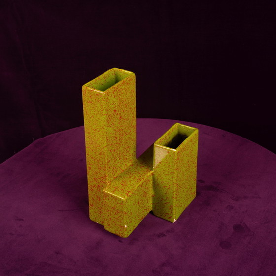 Geometrische dubbelkoloms keramische vaas Space Age, Italië 1970 – Plantenbak, Ceramic (photo 19 of 20)