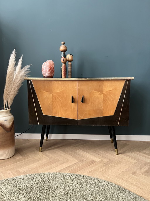 Credenza in stile rockabilly anni '50 con piano in vetro
