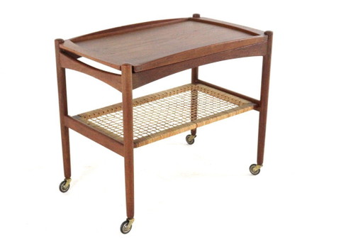 Chariot Poul Hundevad avec plateau amovible en teck vintage