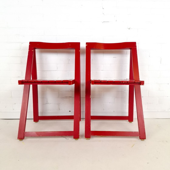 2x Vintage wooden folding chair Trieste Aldo Jacober 70s, Red (photo 2 of 8)
