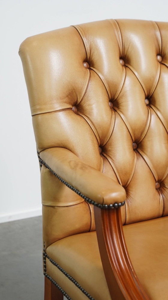 Image 1 of Chaise de salle à manger/chaise d'appoint en cuir de bœuf de style anglais, couleur cognac clair