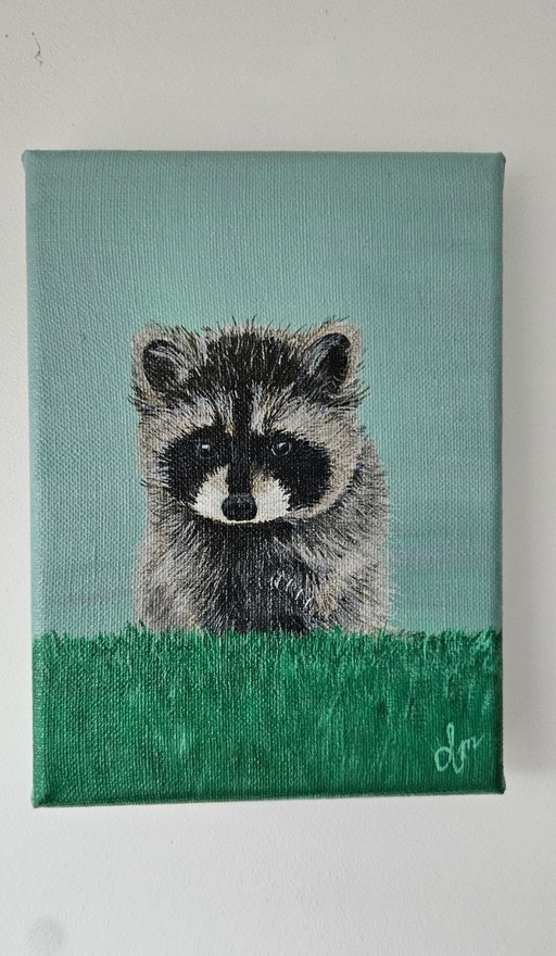 Handgemaakt acrylverf schilderij baby wasbeertje