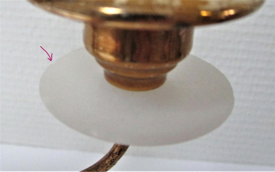 Image 1 of paar driearmige messing stenen kandelaars vroeg 20e eeuw