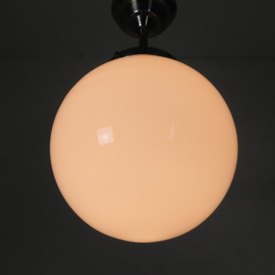 Art Deco pendant lamp with opaline glass globe, 1930s, Metal, White, Bauhaus (photo 11 of 11)