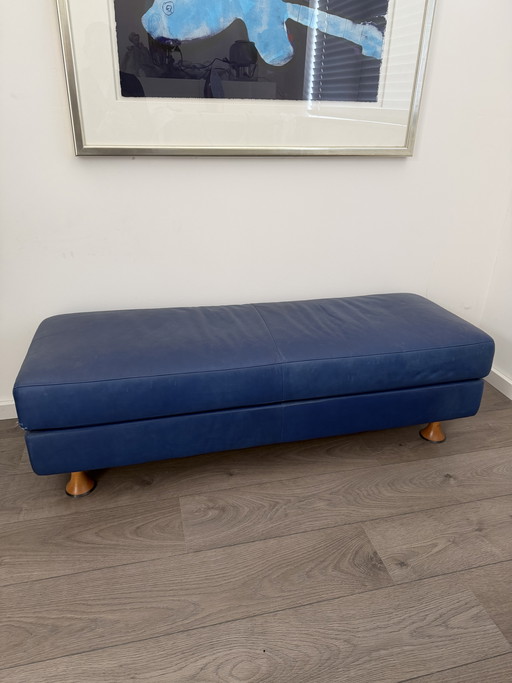 Blue Leather Bench 130x45x40