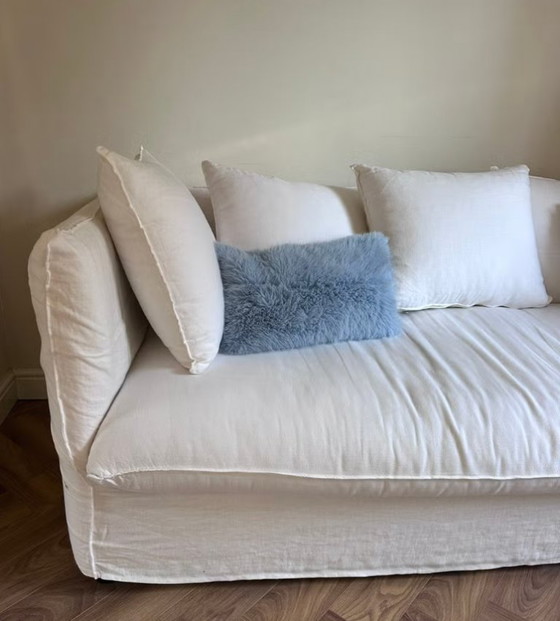 Divano letto in lino Louvain Maisons du Monde, Divani 3 posti, Tessile, Crema, Modern (foto 2 di 11)