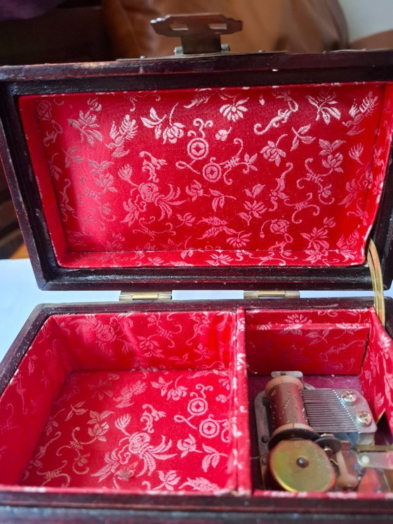 Image 1 of Vintage Chinese Rosewood Musical Jewelry Box with Jade & Brass (Shanghai, 1970s)