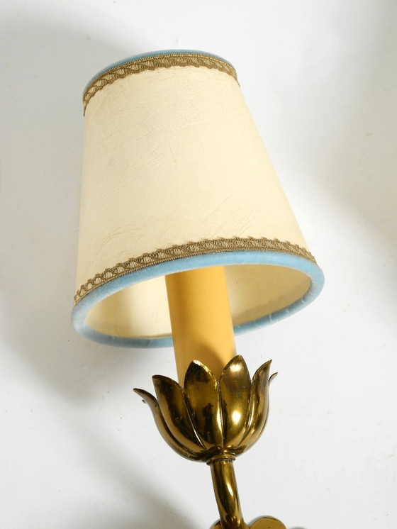 Image 1 of Two beautiful original Mid Century Modern floral wall lamps made of brass with high-quality lampshades