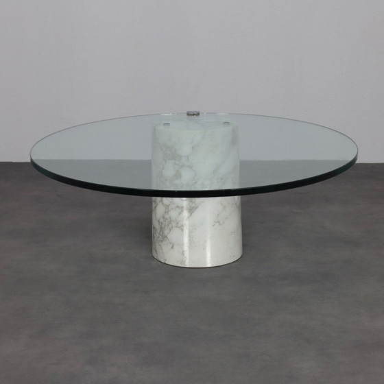Image 1 of Oval Coffee Table in Carrara Marble and Glass by Ronald Schmitt, Germany, 1970s