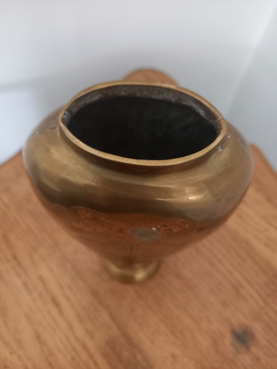 Image 1 of Antique Brass Champlevé Vase – Art Deco / Art Handmade