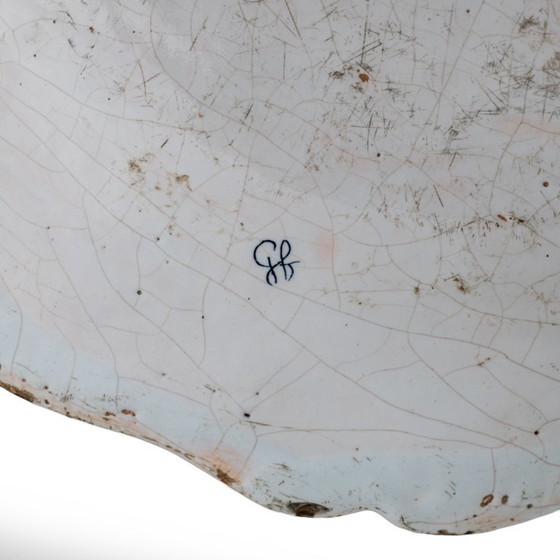 Image 1 of Grande piatto in maiolica Francia Manifattura di Rouen di Jean-Baptiste Guillibaud, 1730