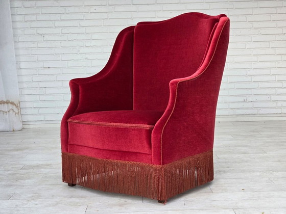 1970er, Dänischer Hochlehner Sessel, Möbelvelours, Eschenholzbeine – Velvet, Wood (photo 6 of 16)