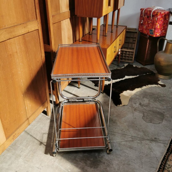 Image 1 of Chariot de bar vintage, chariot à boissons, chariot de majordome, chariot de service