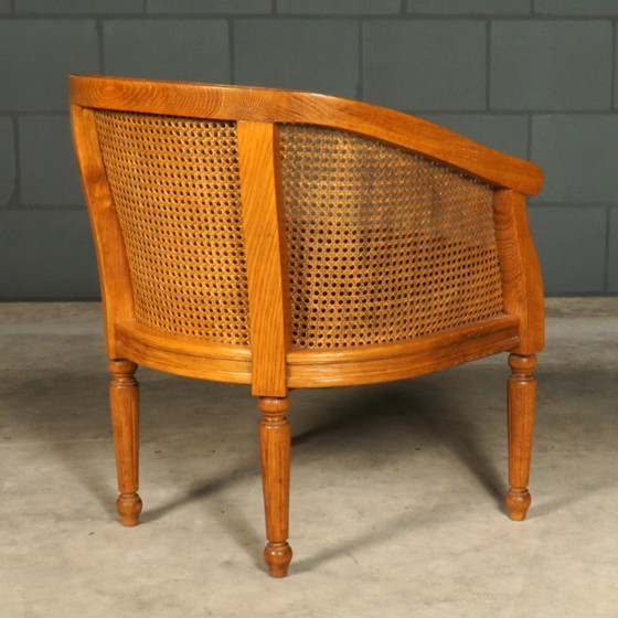 Image 1 of Vintage fauteuil – rotan – bruin leder – jaren 80