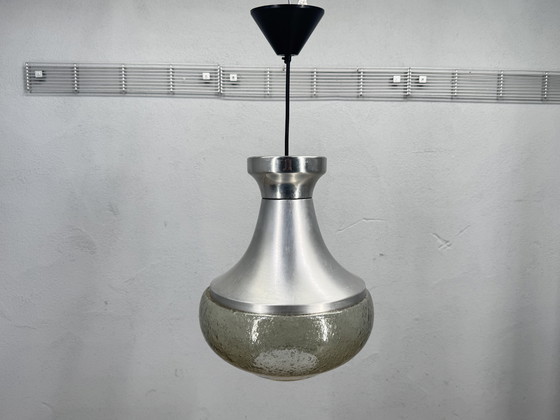 Image 1 of 1970s pendant lamp with aluminum and bubble glass