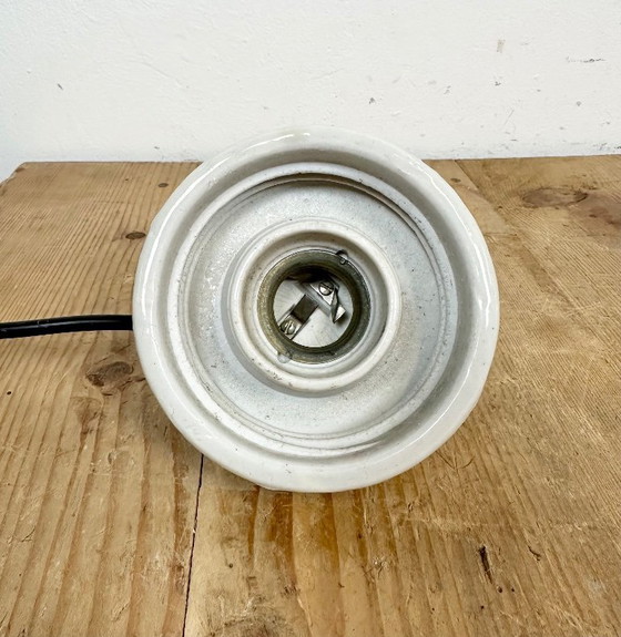 Image 1 of Vintage witte porseleinen hanglamp met geribbeld glas, jaren 70
