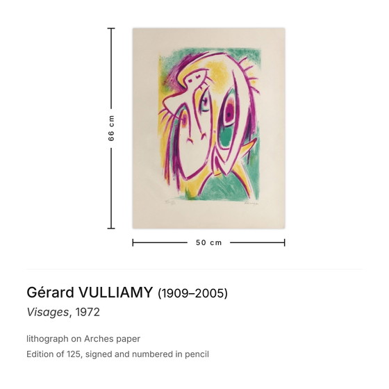 Gérard VULLIAMY Gesigneerde lithografische gezichten 1972 – Litho's & Zeefdrukken, Paper (photo 3 of 5)