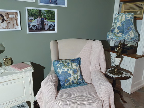 Image 1 of Magnifique abat-jour fait main en tissu vintage