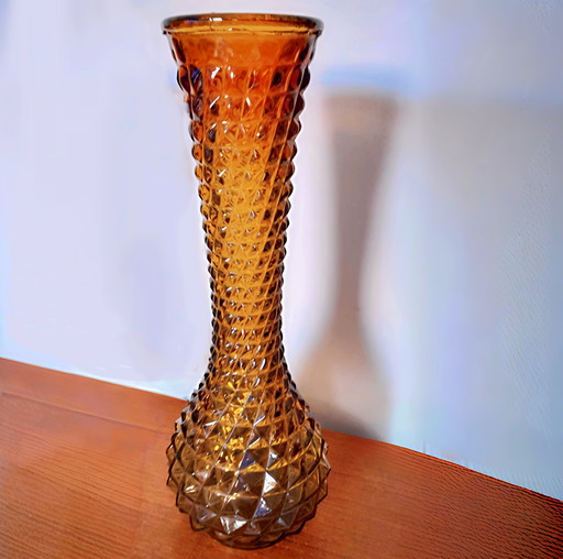Sixties Amber Colored Empoli Vase With The Texture Of A Pineapple 🍍
